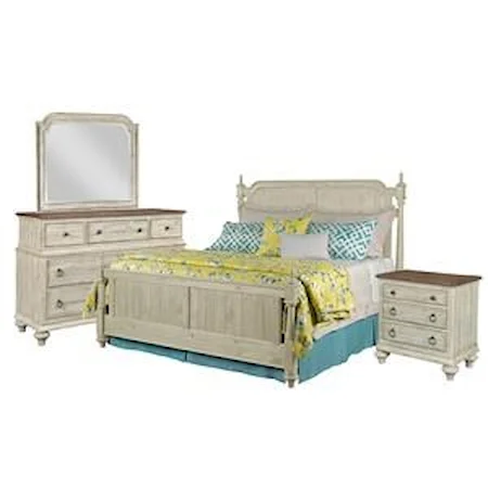 Queen Poster Bed, Dresser, Mirror, and Nightstand